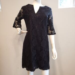 Adrianna Papell Black Bell Sleeve Lace Shift Dress